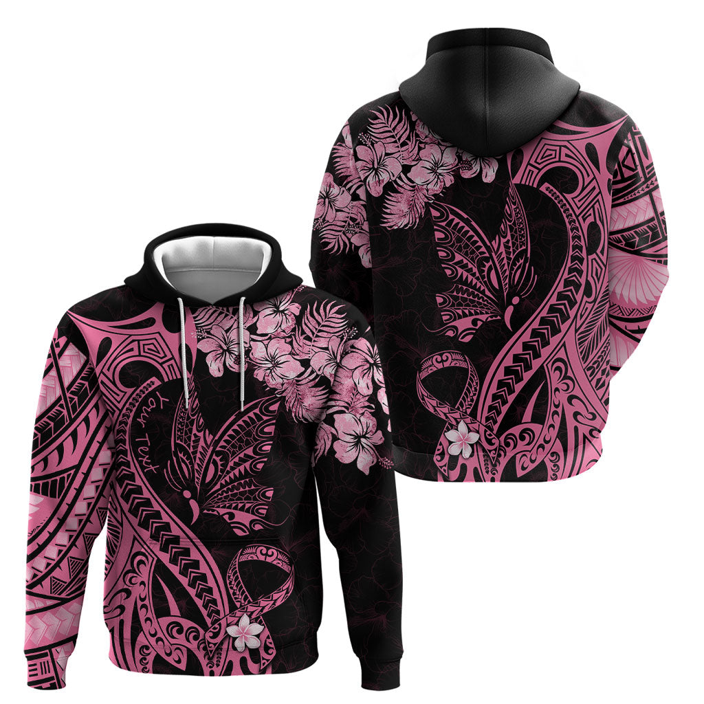Personalised Polynesian Floral Butterfly Hoodie Breast Cancer Support Pink Ribbon