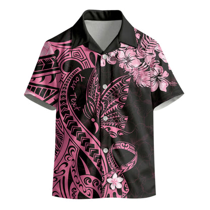 Personalised Polynesian Floral Butterfly Kid Hawaiian Shirt Breast Cancer Support Pink Ribbon