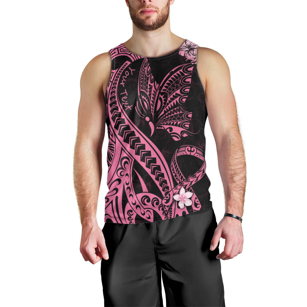 Personalised Polynesian Floral Butterfly Men Tank Top Breast Cancer Support Pink Ribbon