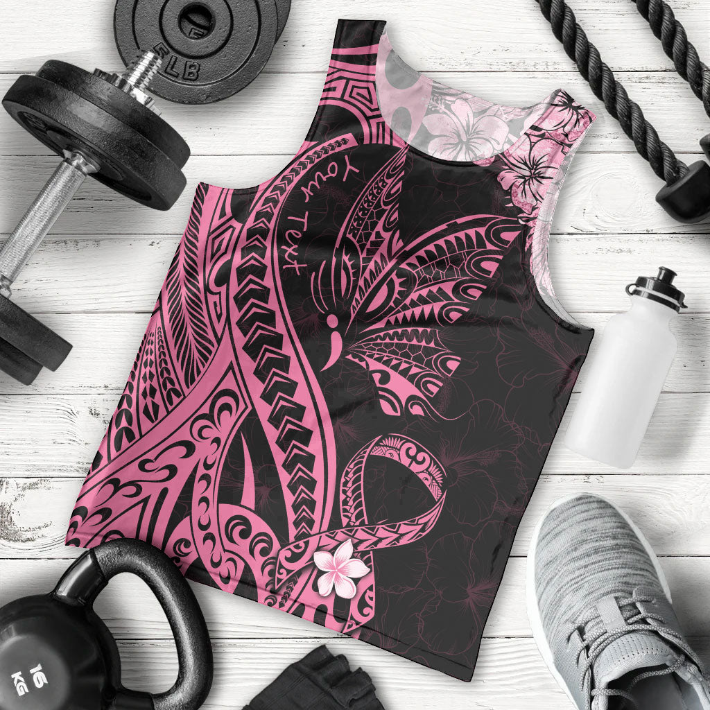 Personalised Polynesian Floral Butterfly Men Tank Top Breast Cancer Support Pink Ribbon