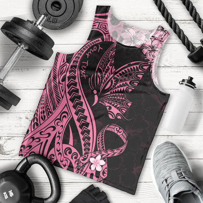 Personalised Polynesian Floral Butterfly Men Tank Top Breast Cancer Support Pink Ribbon