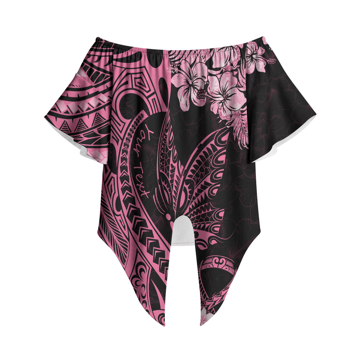 Personalised Polynesian Floral Butterfly Off Shoulder Wrap Waist Top Breast Cancer Support Pink Ribbon