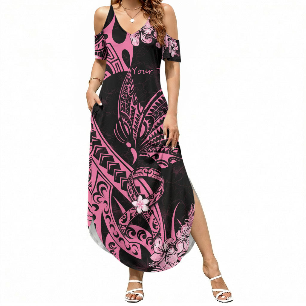 Personalised Polynesian Floral Butterfly Summer Maxi Dress Breast Cancer Support Pink Ribbon