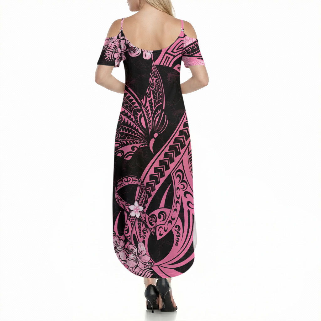Personalised Polynesian Floral Butterfly Summer Maxi Dress Breast Cancer Support Pink Ribbon