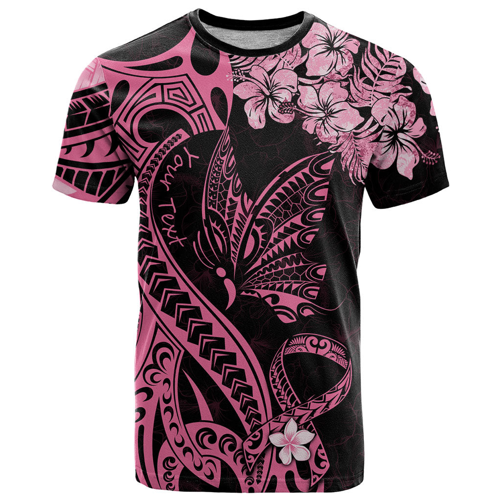 Personalised Polynesian Floral Butterfly T Shirt Breast Cancer Support Pink Ribbon