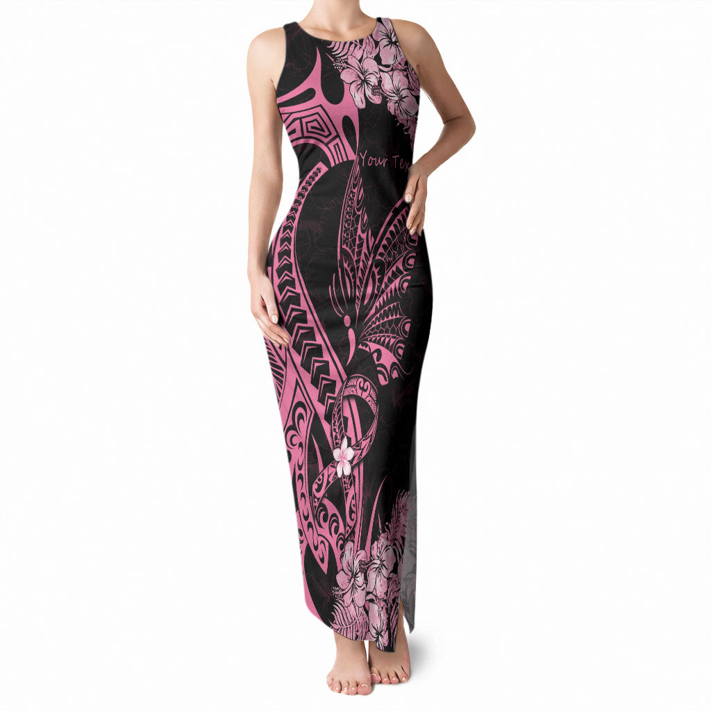 Personalised Polynesian Floral Butterfly Tank Maxi Dress Breast Cancer Support Pink Ribbon