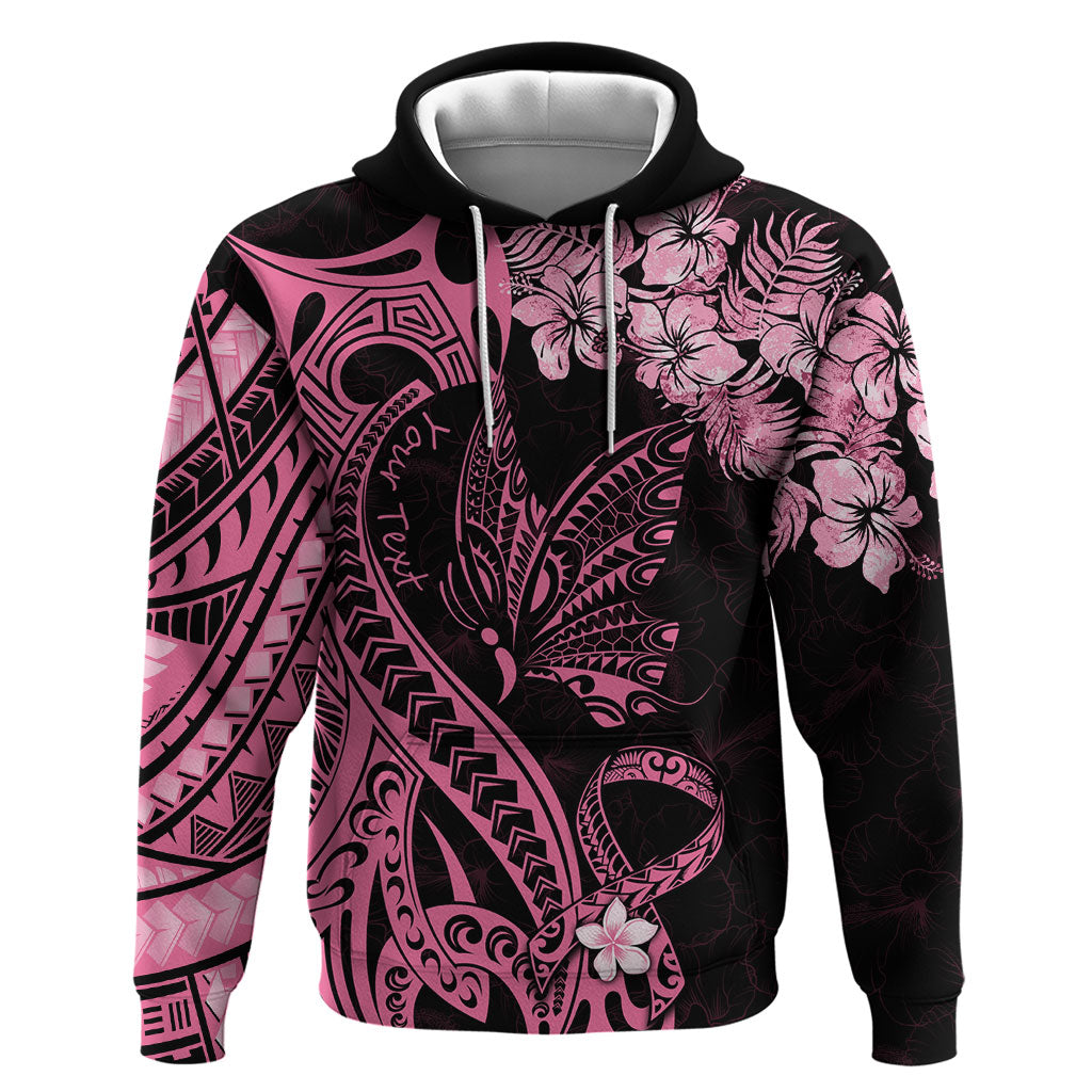Personalised Polynesian Floral Butterfly Zip Hoodie Breast Cancer Support Pink Ribbon
