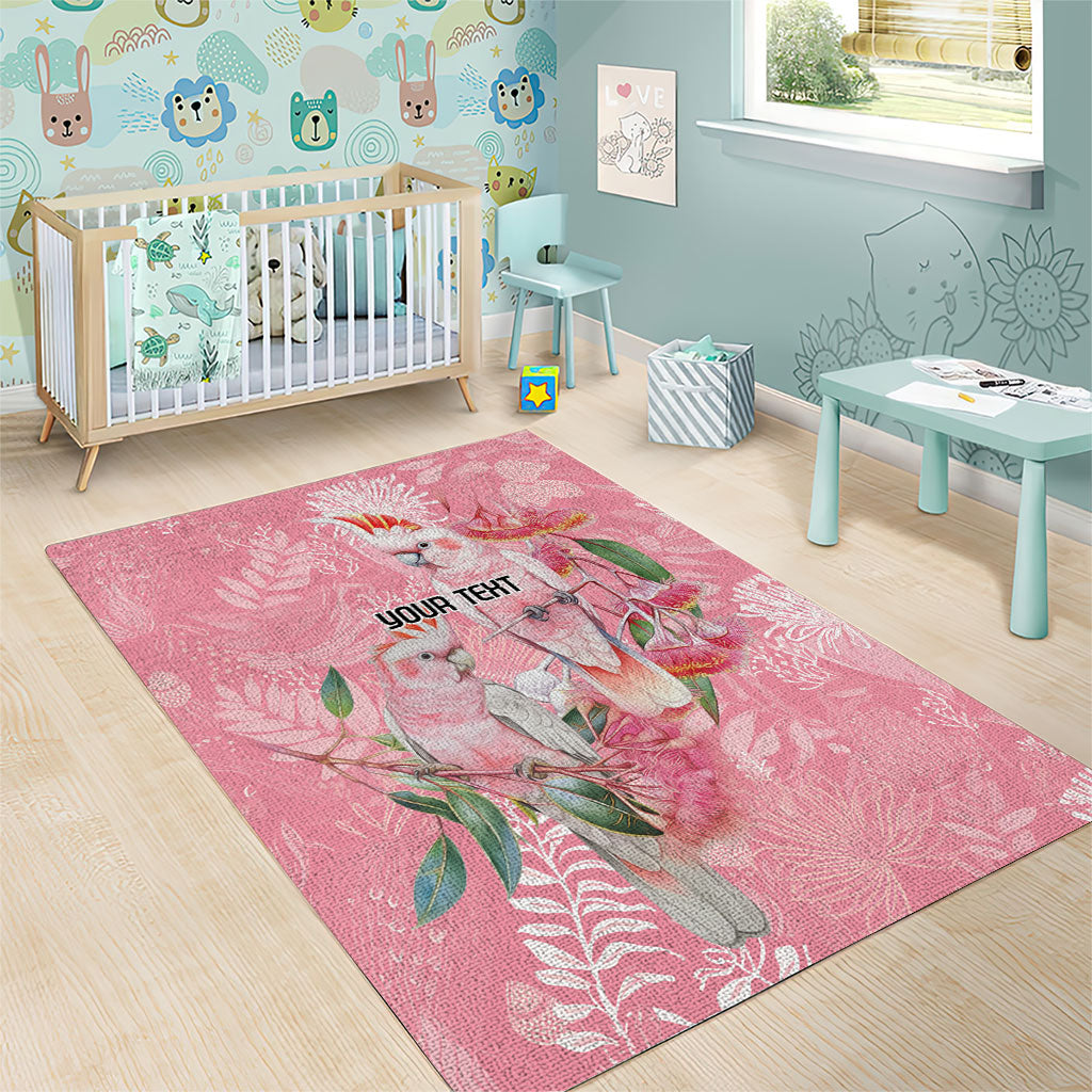 Personalised Galah Cockatoo Eucalyptus Flowers Area Rug Australian Breast Cancer Support Spirit