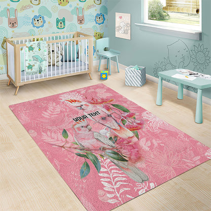 Personalised Galah Cockatoo Eucalyptus Flowers Area Rug Australian Breast Cancer Support Spirit