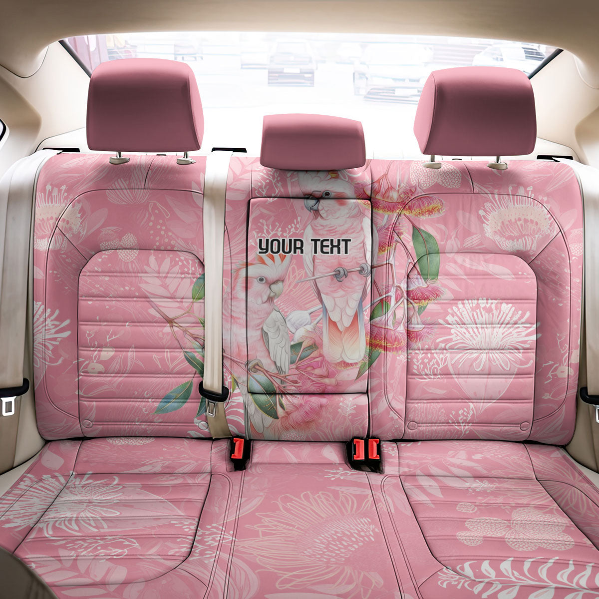 Personalised Galah Cockatoo Eucalyptus Flowers Back Car Seat Cover Australian Breast Cancer Support Spirit