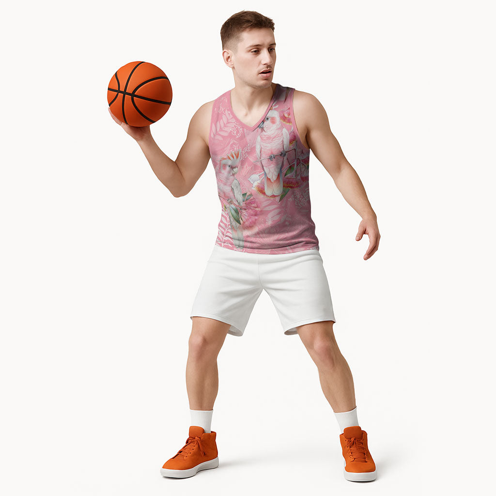 Personalised Galah Cockatoo Eucalyptus Flowers Basketball Jersey Australian Breast Cancer Support Spirit