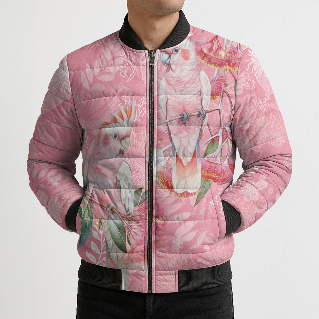 Personalised Galah Cockatoo Eucalyptus Flowers Bomber Puffer Jacket Australian Breast Cancer Support Spirit