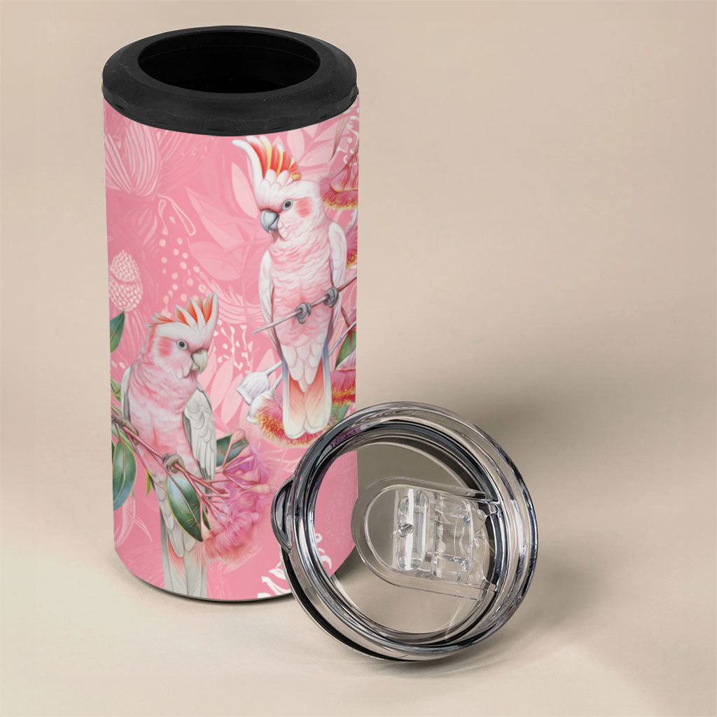 Personalised Galah Cockatoo Eucalyptus Flowers 4 in 1 Can Cooler Tumbler Australian Breast Cancer Support Spirit