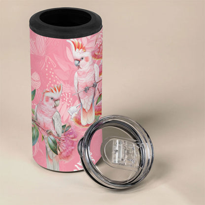 Personalised Galah Cockatoo Eucalyptus Flowers 4 in 1 Can Cooler Tumbler Australian Breast Cancer Support Spirit