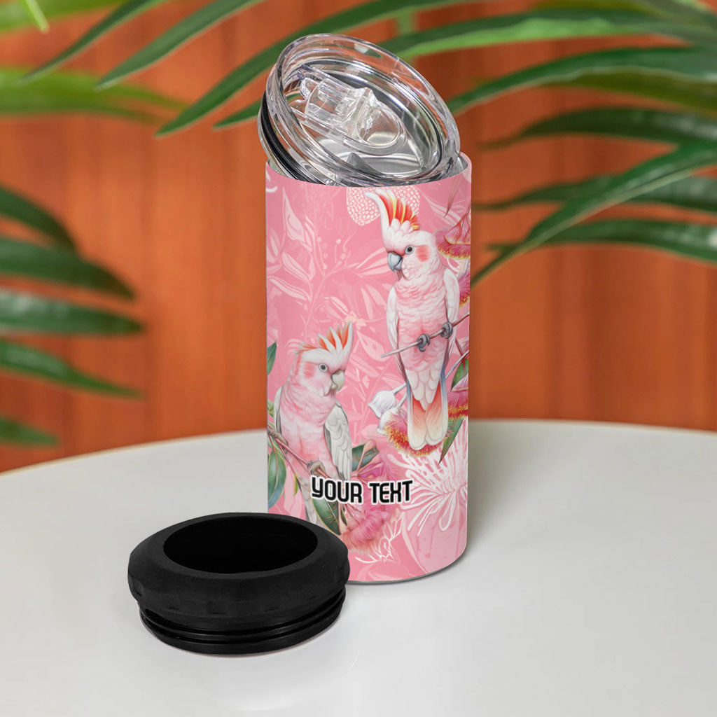 Personalised Galah Cockatoo Eucalyptus Flowers 4 in 1 Can Cooler Tumbler Australian Breast Cancer Support Spirit