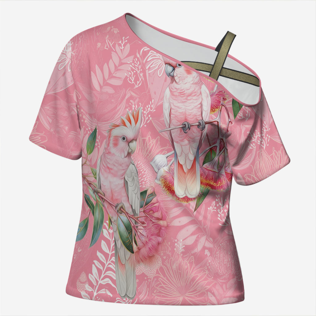 Personalised Galah Cockatoo Eucalyptus Flowers Cross Shoulder Shirt Australian Breast Cancer Support Spirit
