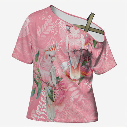 Personalised Galah Cockatoo Eucalyptus Flowers Cross Shoulder Shirt Australian Breast Cancer Support Spirit