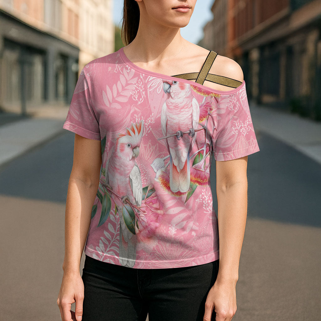 Personalised Galah Cockatoo Eucalyptus Flowers Cross Shoulder Shirt Australian Breast Cancer Support Spirit