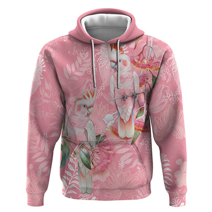 Personalised Galah Cockatoo Eucalyptus Flowers Hoodie Australian Breast Cancer Support Spirit