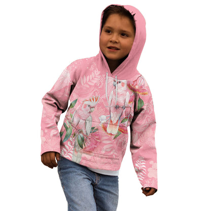 Personalised Galah Cockatoo Eucalyptus Flowers Kid Hoodie Australian Breast Cancer Support Spirit