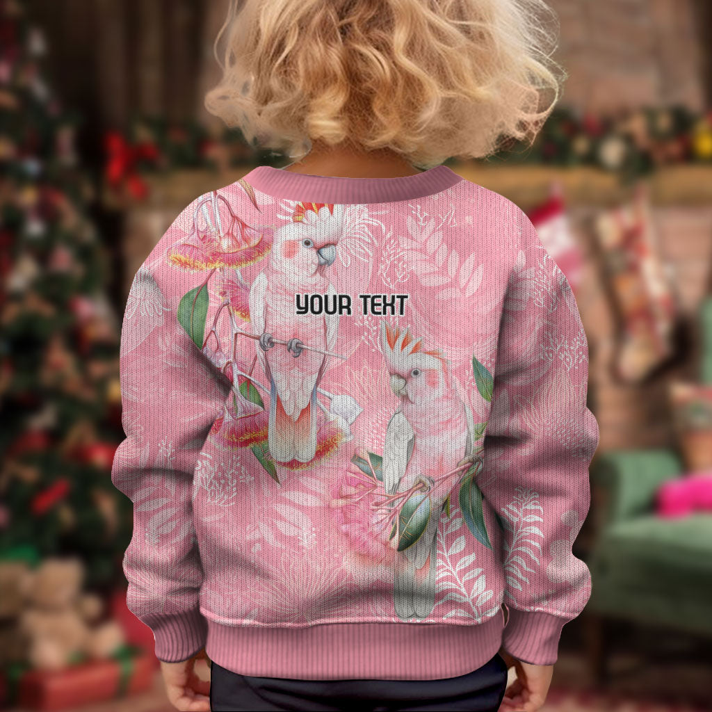 Personalised Galah Cockatoo Eucalyptus Flowers Kid Ugly Christmas Sweater Australian Breast Cancer Support Spirit