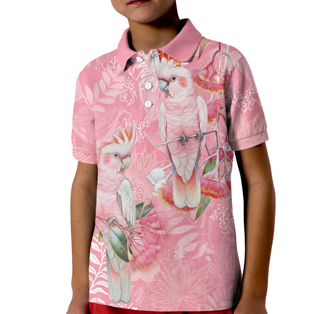 Personalised Galah Cockatoo Eucalyptus Flowers Kid Polo Shirt Australian Breast Cancer Support Spirit