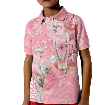 Personalised Galah Cockatoo Eucalyptus Flowers Kid Polo Shirt Australian Breast Cancer Support Spirit