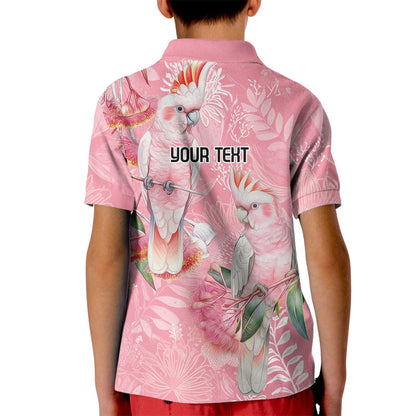 Personalised Galah Cockatoo Eucalyptus Flowers Kid Polo Shirt Australian Breast Cancer Support Spirit