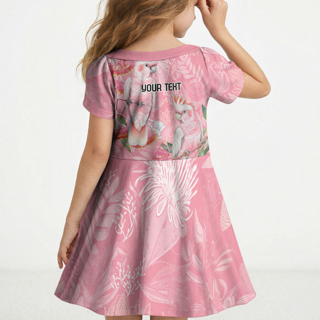 Personalised Galah Cockatoo Eucalyptus Flowers Kid Short Sleeve Dress Australian Breast Cancer Support Spirit