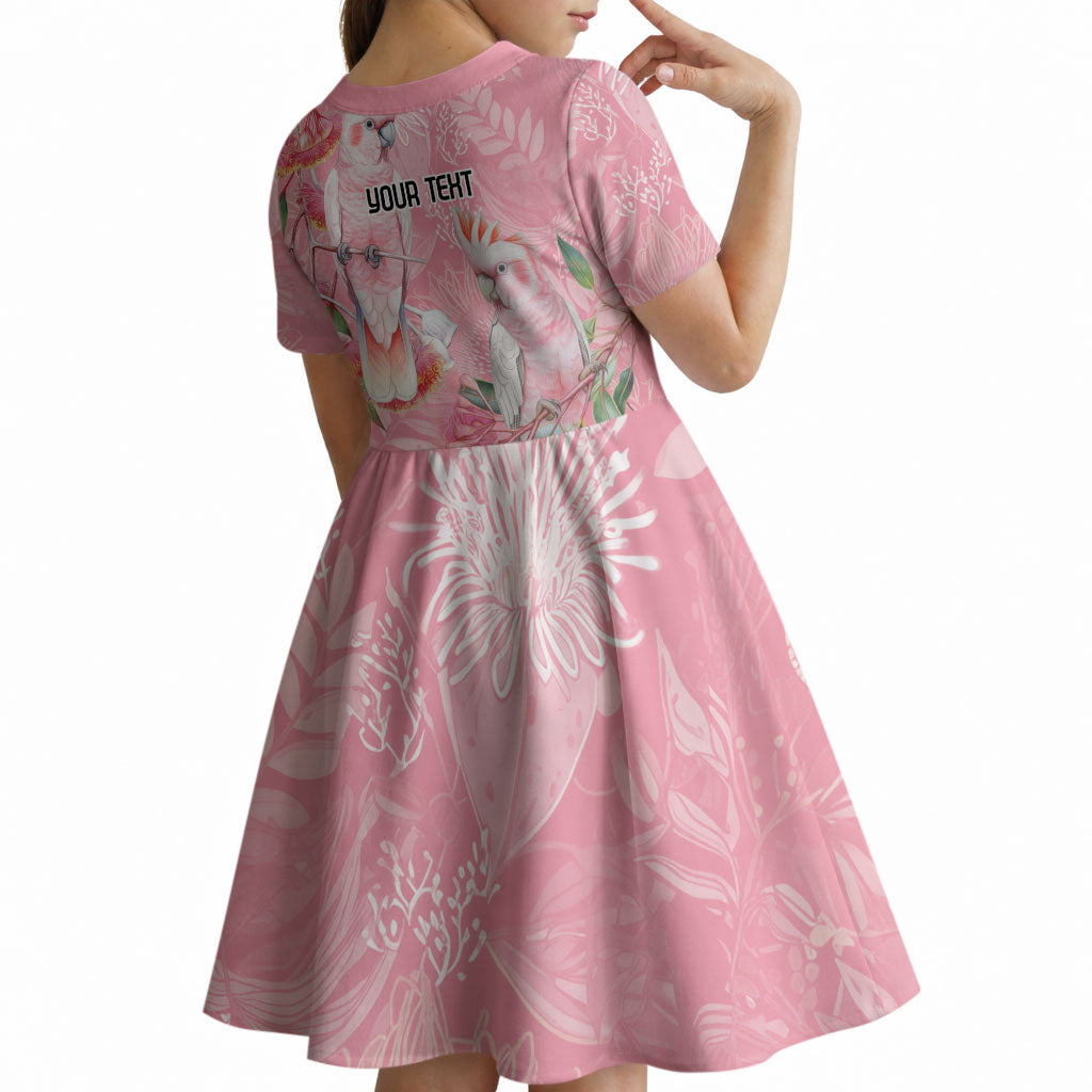 Personalised Galah Cockatoo Eucalyptus Flowers Kid Short Sleeve Dress Australian Breast Cancer Support Spirit