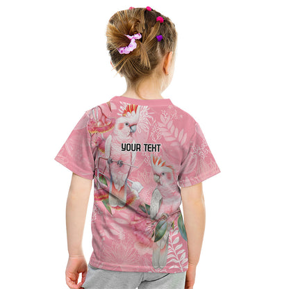 Personalised Galah Cockatoo Eucalyptus Flowers Kid T Shirt Australian Breast Cancer Support Spirit