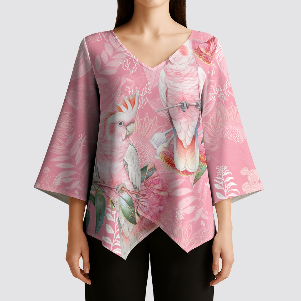 Personalised Galah Cockatoo Eucalyptus Flowers Kimono Sleeve Blouse Australian Breast Cancer Support Spirit