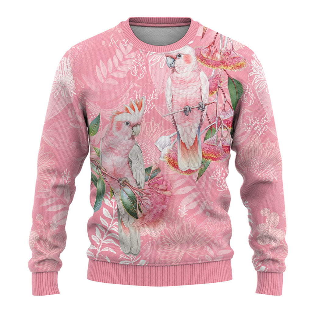 Personalised Galah Cockatoo Eucalyptus Flowers Ugly Christmas Sweater Australian Breast Cancer Support Spirit