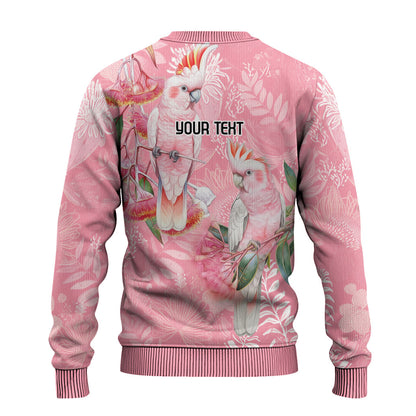 Personalised Galah Cockatoo Eucalyptus Flowers Ugly Christmas Sweater Australian Breast Cancer Support Spirit