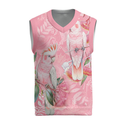 Personalised Galah Cockatoo Eucalyptus Flowers Christmas Knitted V-Neck Vest Australian Breast Cancer Support Spirit