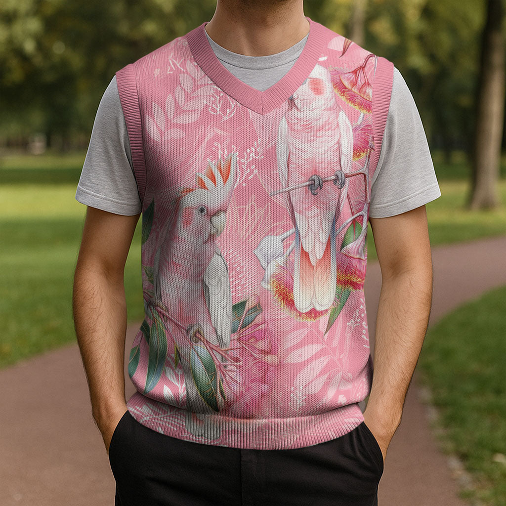 Personalised Galah Cockatoo Eucalyptus Flowers Christmas Knitted V-Neck Vest Australian Breast Cancer Support Spirit