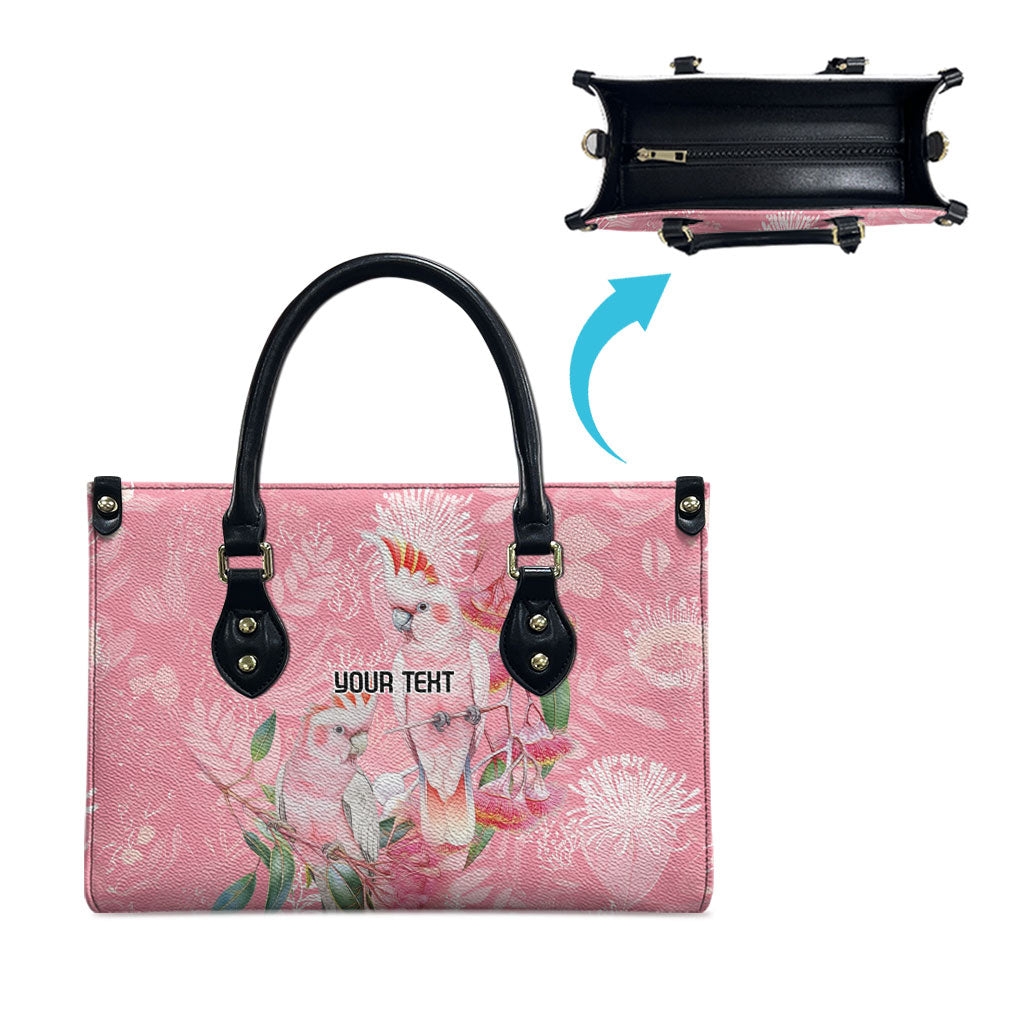 Personalised Galah Cockatoo Eucalyptus Flowers Leather Bag Australian Breast Cancer Support Spirit