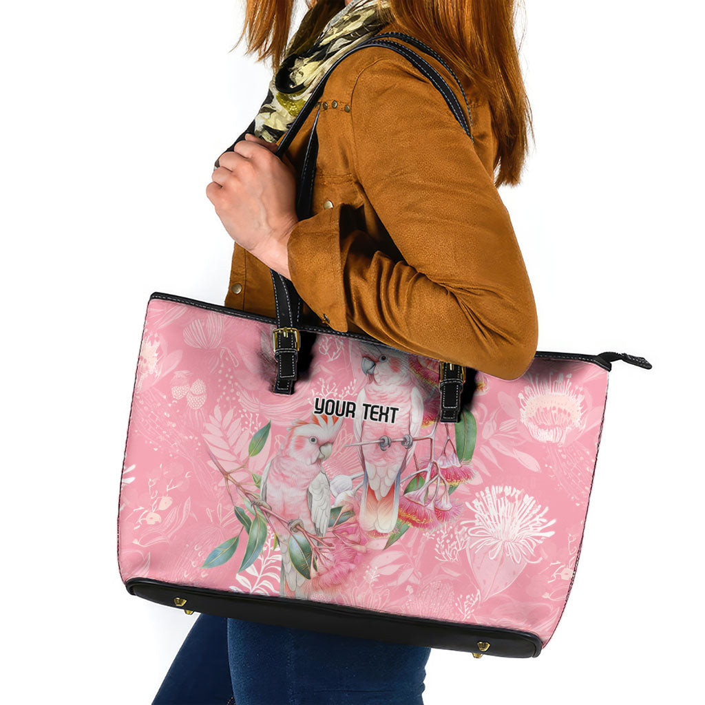 Personalised Galah Cockatoo Eucalyptus Flowers Leather Tote Bag Australian Breast Cancer Support Spirit