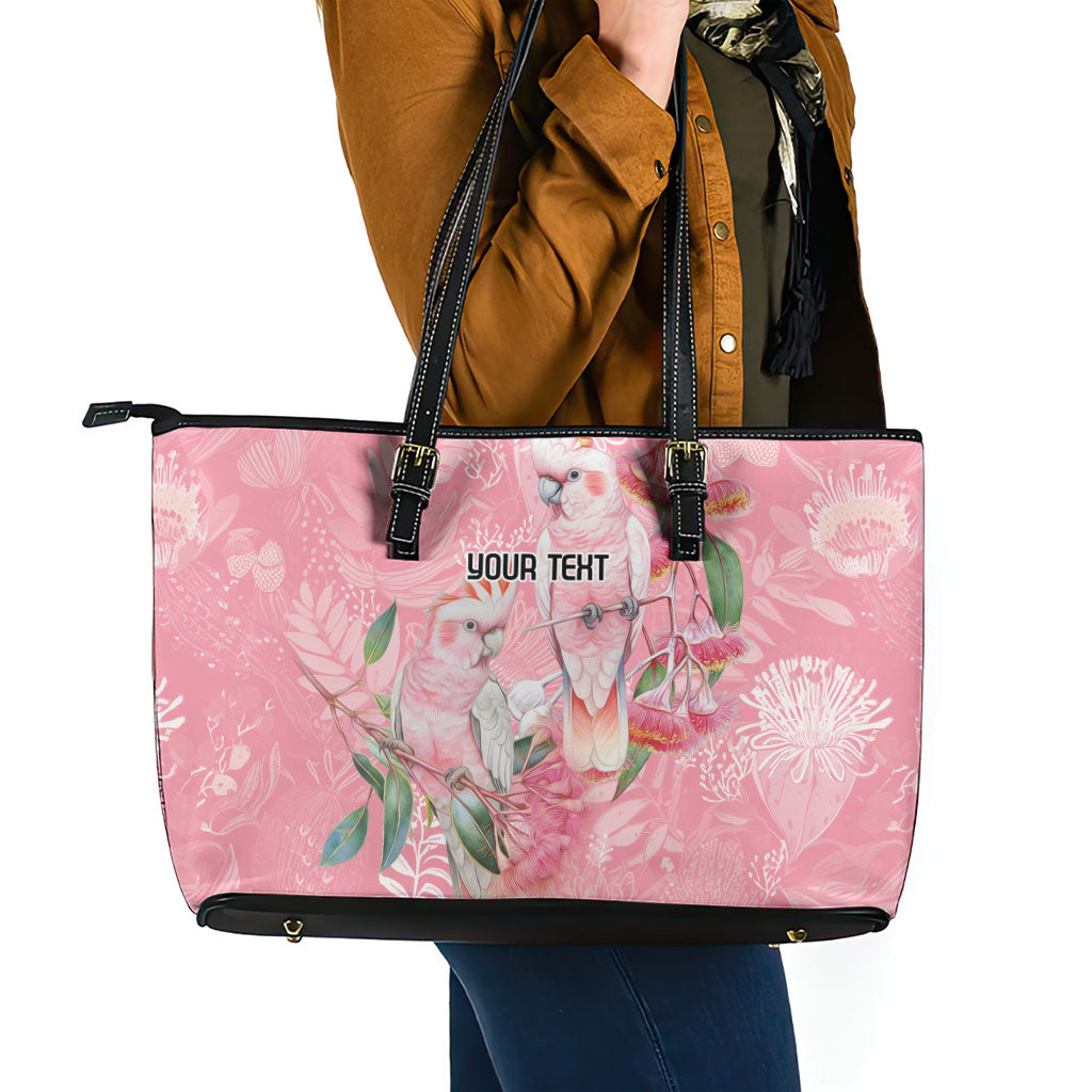 Personalised Galah Cockatoo Eucalyptus Flowers Leather Tote Bag Australian Breast Cancer Support Spirit