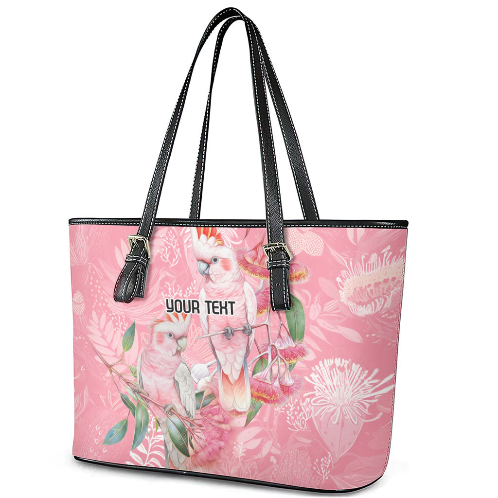 Personalised Galah Cockatoo Eucalyptus Flowers Leather Tote Bag Australian Breast Cancer Support Spirit