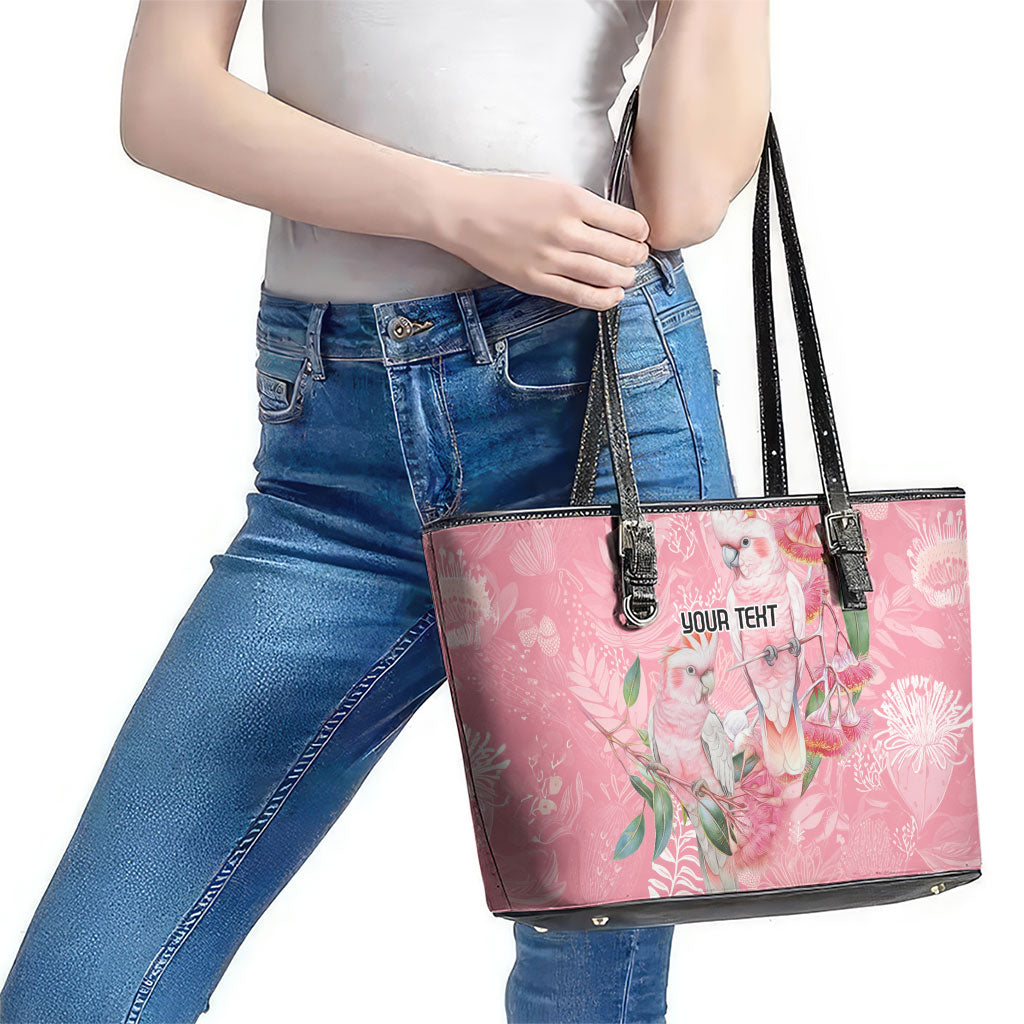 Personalised Galah Cockatoo Eucalyptus Flowers Leather Tote Bag Australian Breast Cancer Support Spirit