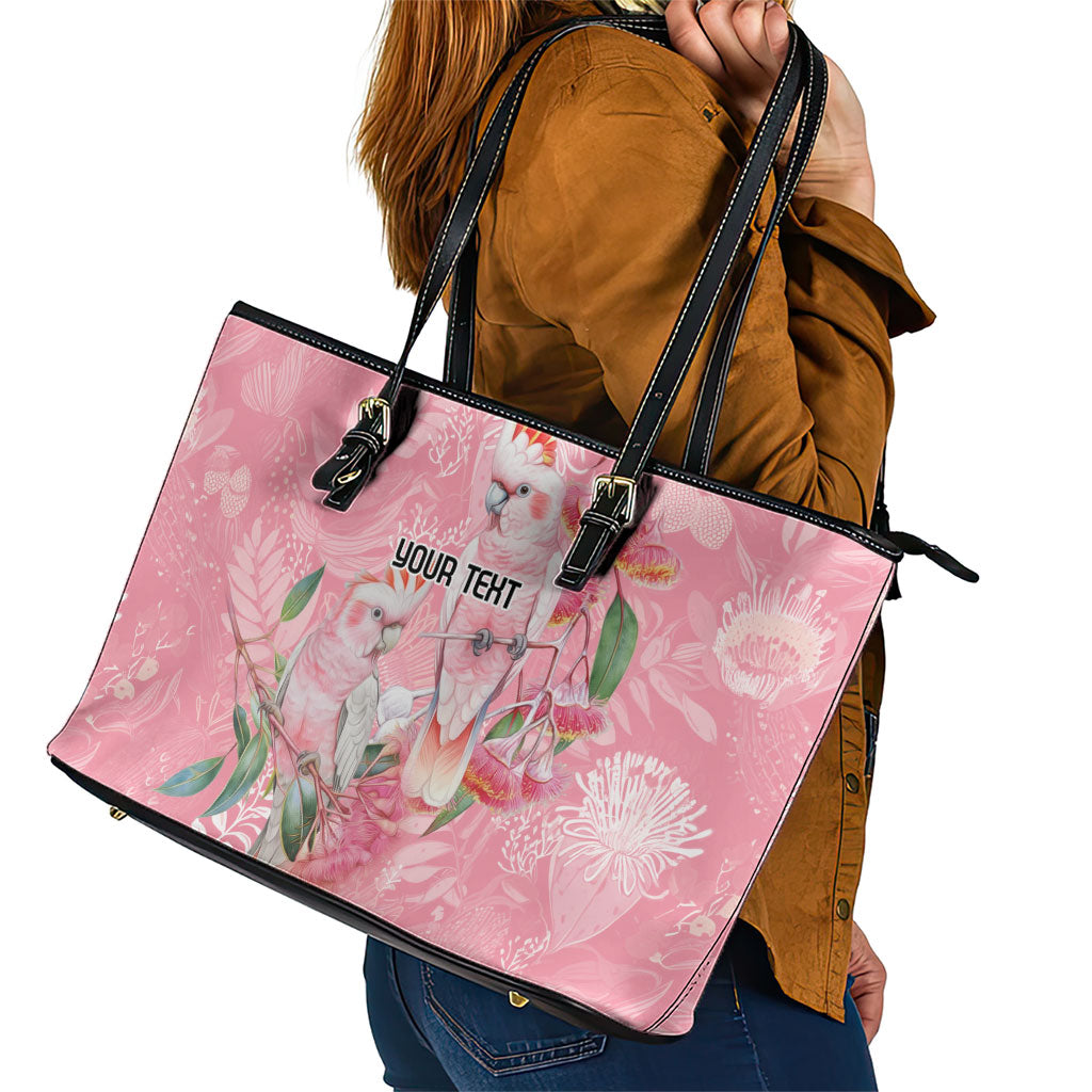 Personalised Galah Cockatoo Eucalyptus Flowers Leather Tote Bag Australian Breast Cancer Support Spirit