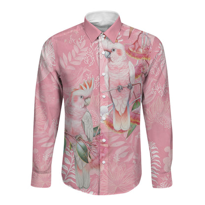Personalised Galah Cockatoo Eucalyptus Flowers Long Sleeve Button Shirt Australian Breast Cancer Support Spirit