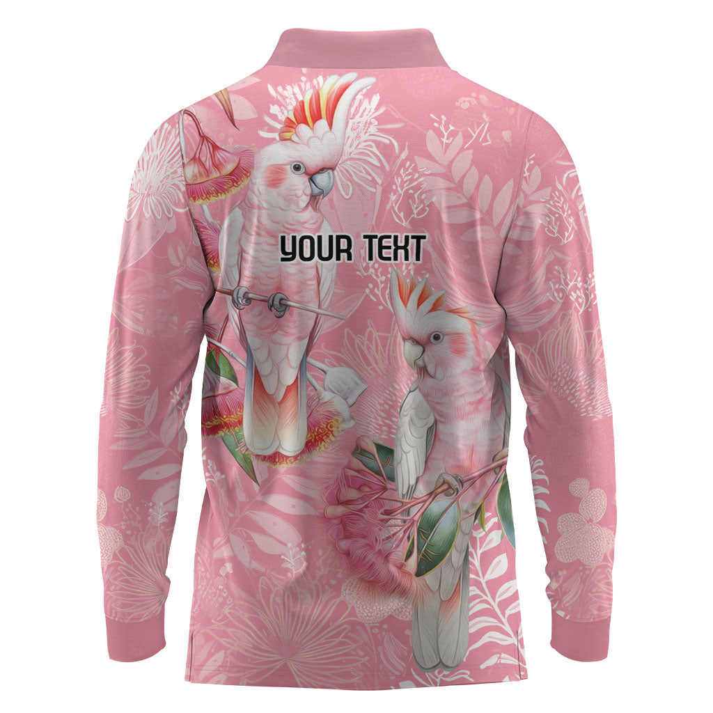 Personalised Galah Cockatoo Eucalyptus Flowers Long Sleeve Polo Shirt Australian Breast Cancer Support Spirit