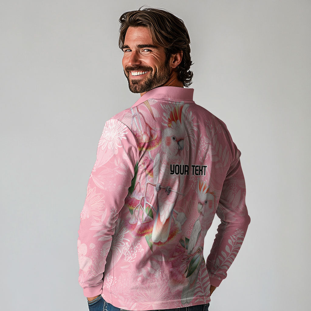 Personalised Galah Cockatoo Eucalyptus Flowers Long Sleeve Polo Shirt Australian Breast Cancer Support Spirit