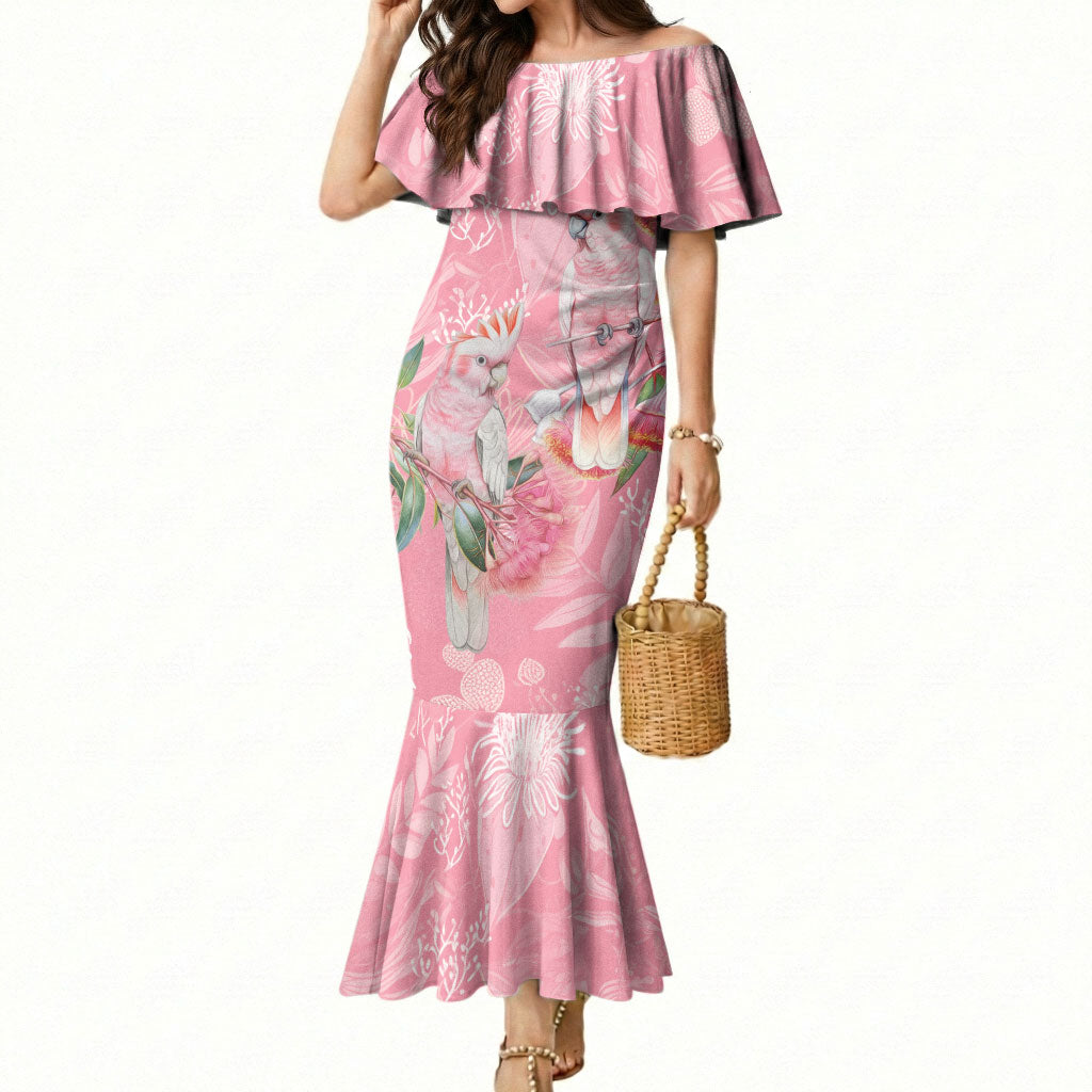 Personalised Galah Cockatoo Eucalyptus Flowers Mermaid Dress Australian Breast Cancer Support Spirit
