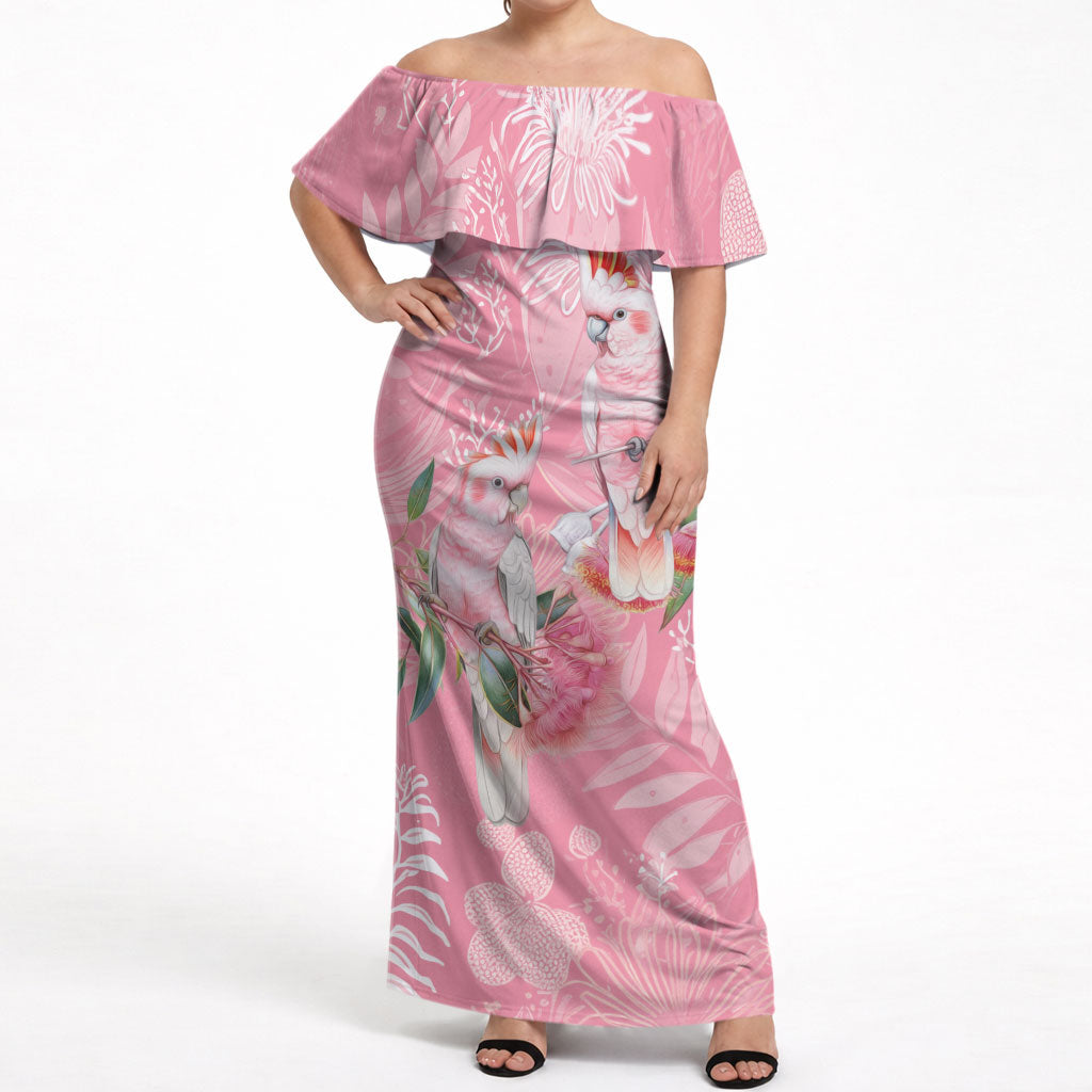 Personalised Galah Cockatoo Eucalyptus Flowers Off Shoulder Maxi Dress Australian Breast Cancer Support Spirit