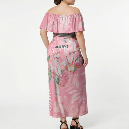 Personalised Galah Cockatoo Eucalyptus Flowers Off Shoulder Maxi Dress Australian Breast Cancer Support Spirit
