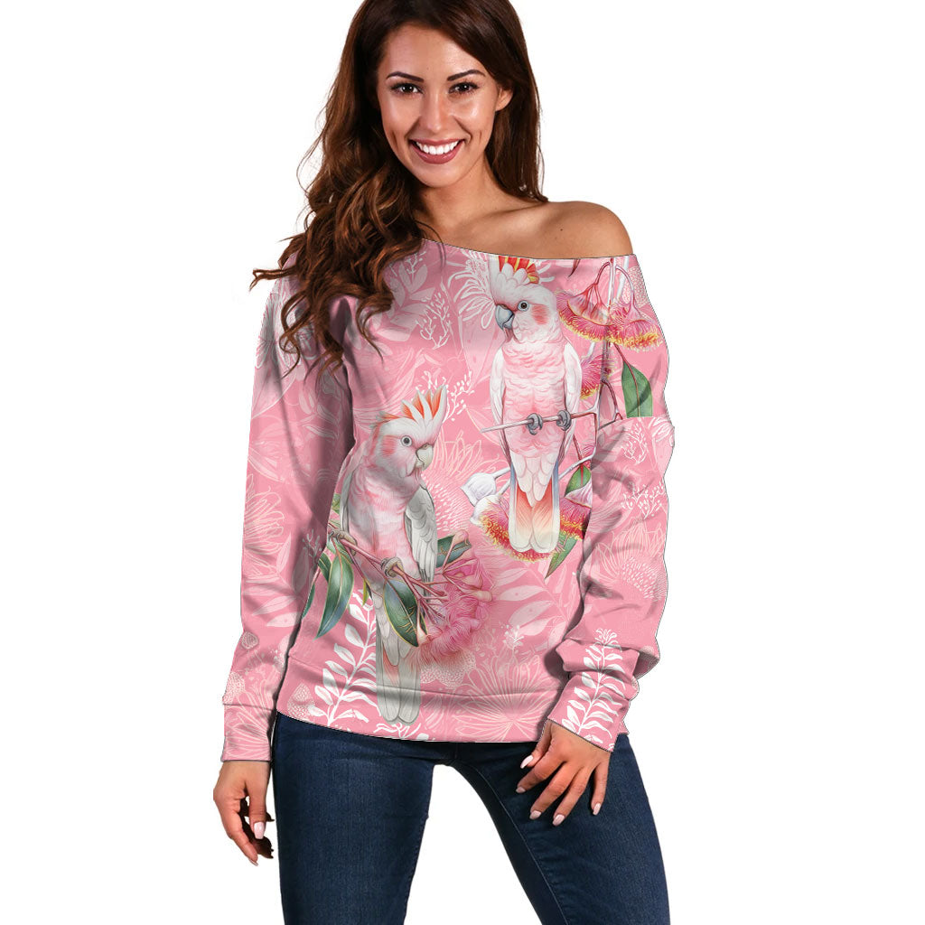 Personalised Galah Cockatoo Eucalyptus Flowers Off Shoulder Sweater Australian Breast Cancer Support Spirit