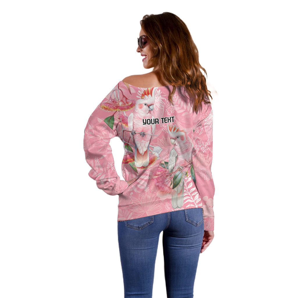 Personalised Galah Cockatoo Eucalyptus Flowers Off Shoulder Sweater Australian Breast Cancer Support Spirit